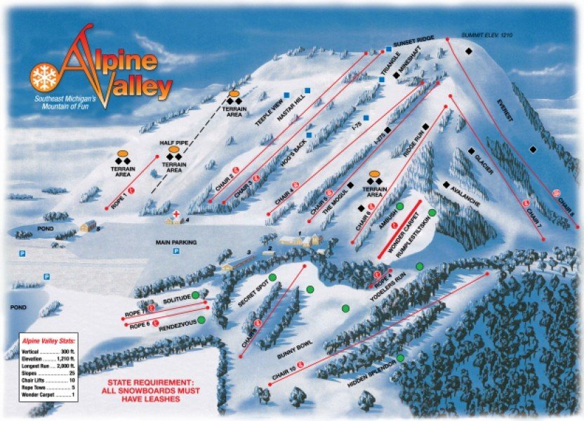 Alpine Valley Ski Area Piste / Trail Map