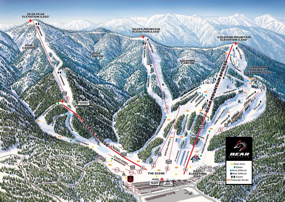 Big Bear Mountainスキーリゾート ガイド、ロケーションマップ及びBig Bear Mountain スキー休暇の宿泊施設