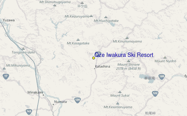 Oze Iwakura Ski Resort Location Map