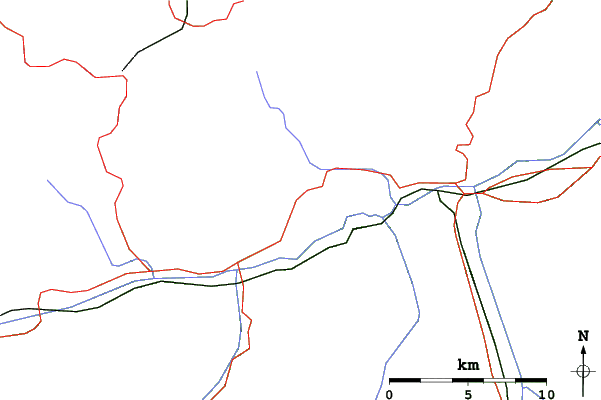 Roads and rivers close to Flims Laax Falera