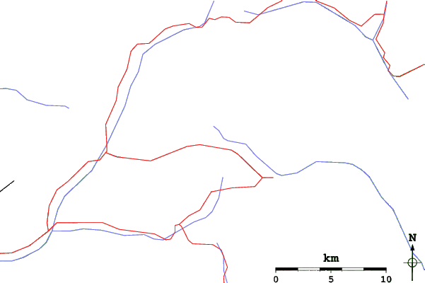 Roads and rivers close to Passo San Pellegrino