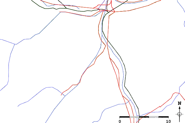 Roads and rivers close to Telfes in Stubai